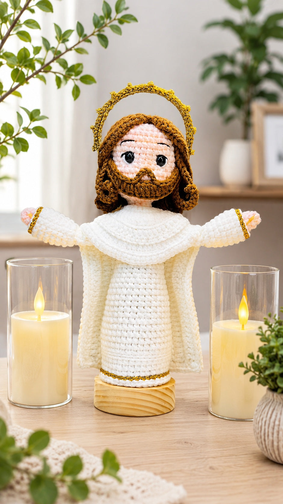 Handmade Crochet Jesus Doll, Christian Amigurumi Plush, Religious Faith Gift, Baptism Gift, Prayer Room Decor CR01
