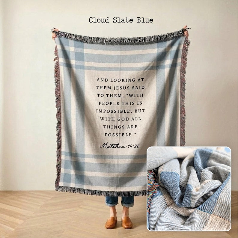 Personalized Baby Woven Scripture Blanket, Custom Baptism Gift for Boy or Girl, Modern Christian Nursery Decor, Heirloom Bible Verse Throw WBLAF01