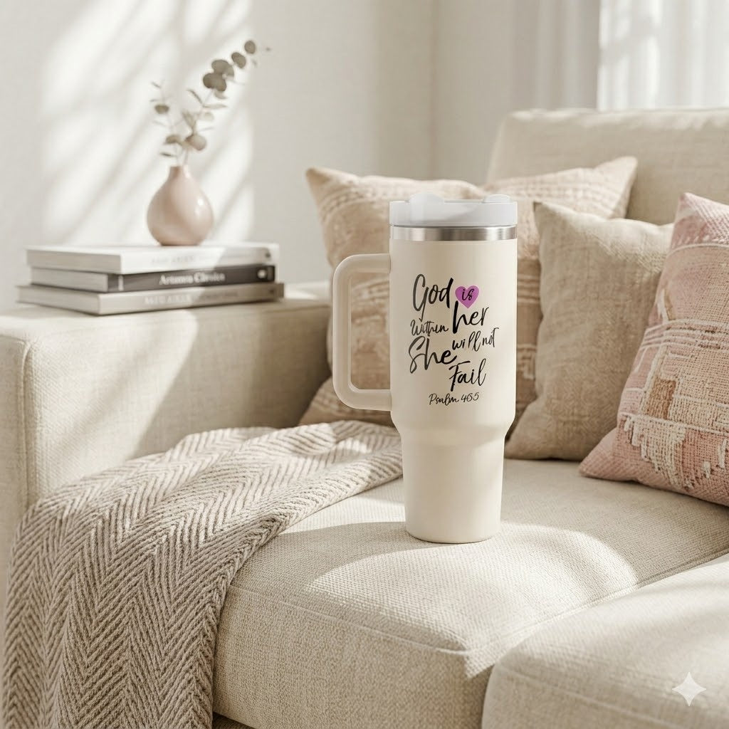 God Is Within Her She Will Not Fail Tumbler 30oz/40oz, Psalm 46:5 Christian Faith Travel Mug, Inspirational Bible Verse Cup LAFN01