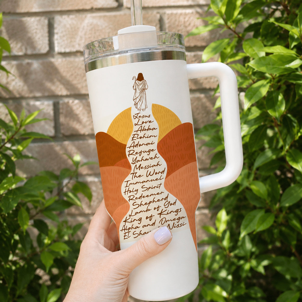 Christian Bible Tumbler 30oz/40oz, Beautiful Names of Jesus Bible Verse Cup with Handle, Faith-Inspired 40oz Tumbler, Christian Gift TUMB01