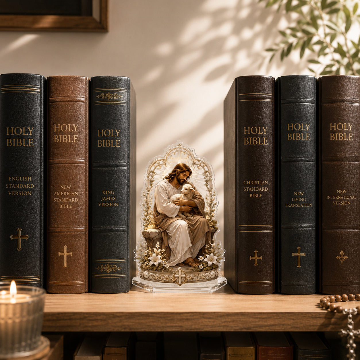 Christian Bookend, Jesus with Lamb Acrylic Bookend Standee, Good Shepherd Bookshelf Decor, Christian Gift ABBD02