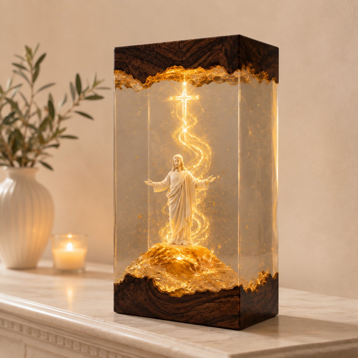Jesus Resin Lamp with LED Light, Christian Cross Night Light, Epoxy Resin Table Lamp, Religious Home Decor, Catholic Prayer Gift, Faith-Inspired Christian Lamp EPOXY01