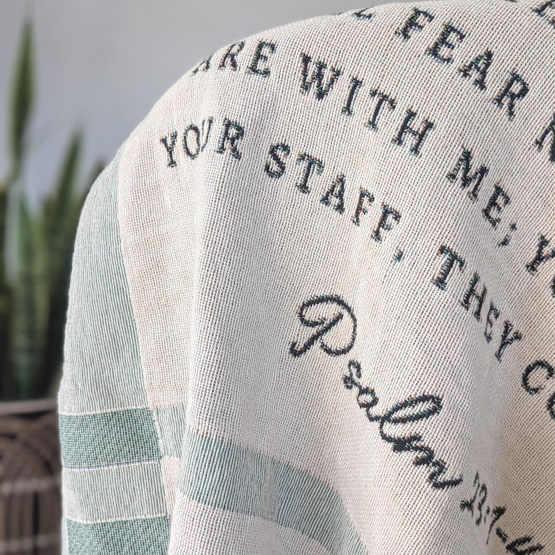 Personalized Baby Woven Scripture Blanket, Custom Baptism Gift for Boy or Girl, Modern Christian Nursery Decor, Heirloom Bible Verse Throw WBLAF01
