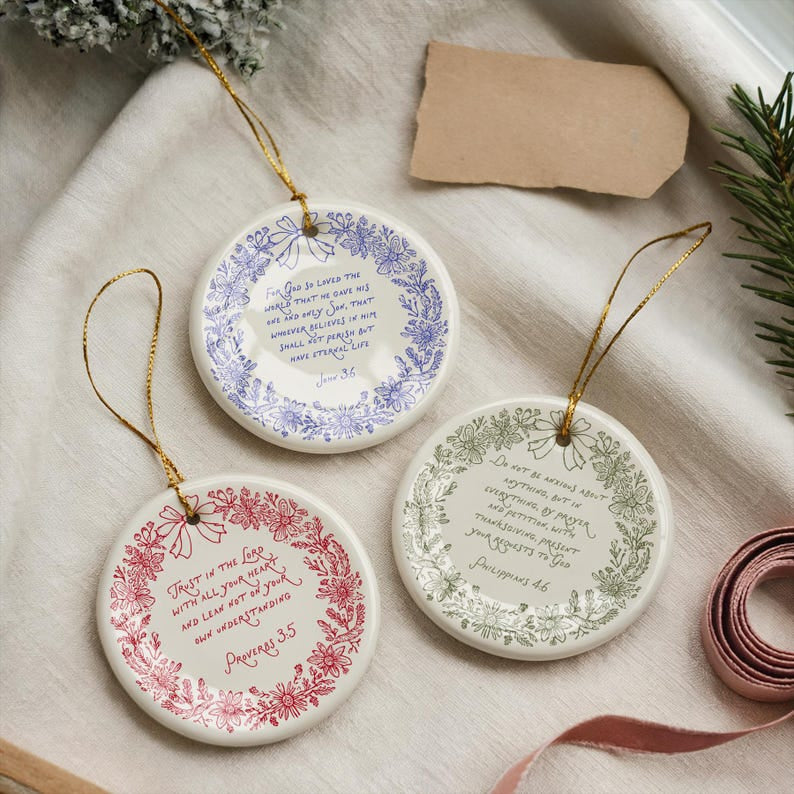 Christian Bible Verse Ceramic Ornament, Proverbs 3:5 Ceramic Christmas Ornament – Christian Bible Verse Keepsake, Religious Tree Decor CRMO01