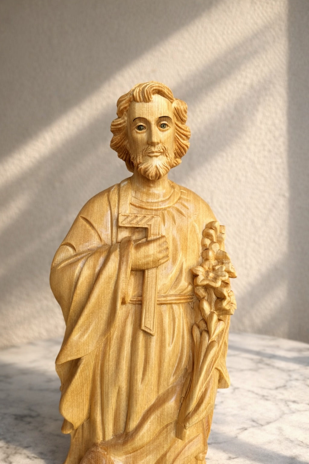 Wooden Catholic Statue Set, Crucifix Jesus Cross with Virgin Mary and Saint Joseph, Handmade Christian Religious Home Altar Decor