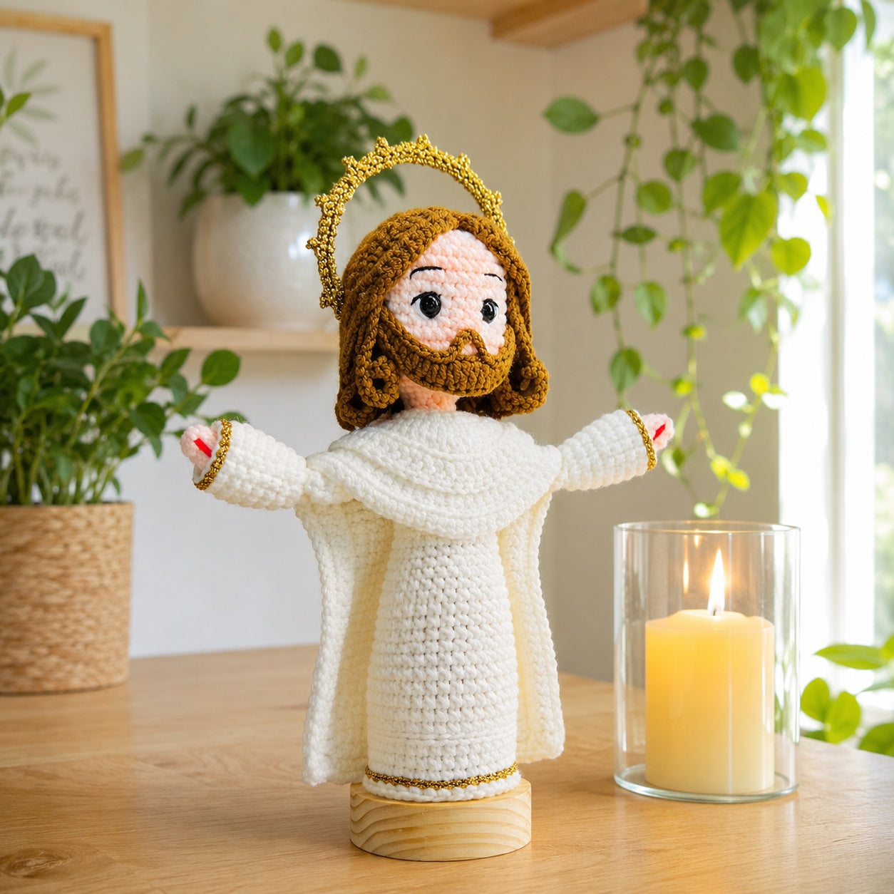 Handmade Crochet Jesus Doll, Christian Amigurumi Plush, Religious Faith Gift, Baptism Gift, Prayer Room Decor CR01