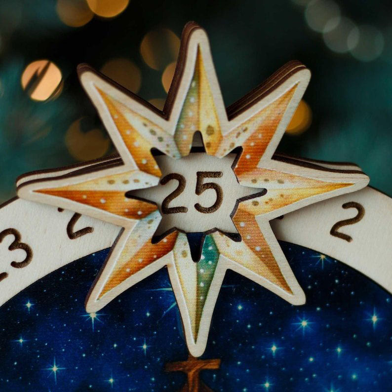 Wooden Nativity Advent Calendar, Spinning Wheel Christmas Countdown Decor, Holy Family Nativity Scene, Religious Christian Christmas Gift XMASW01