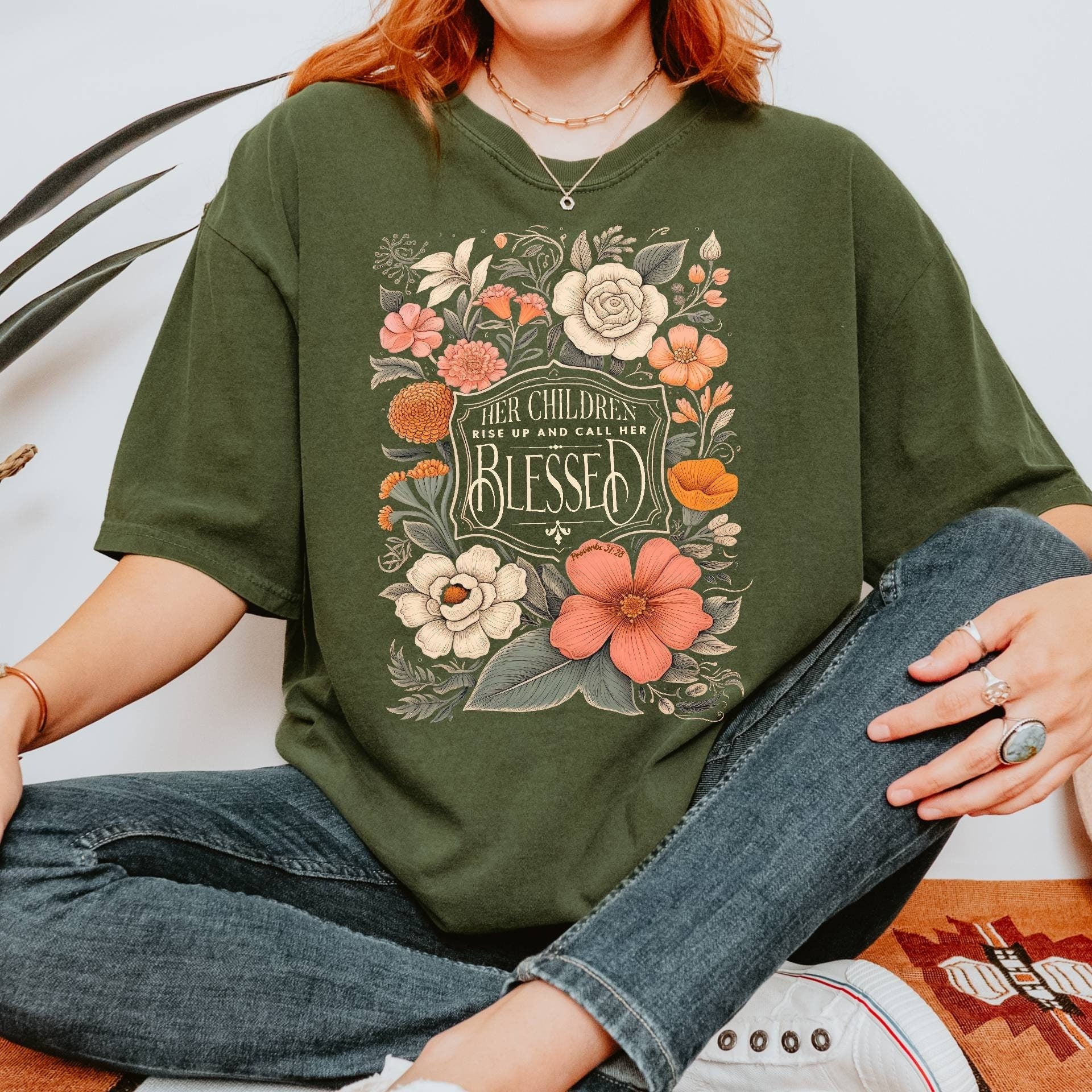 Mothers Day Christian Mama Comfort Colors Shirt, Her Children Rise Up and Call Her Blessed Shirt,Christian Mom Shirt,Bible Verse Proverbs 31