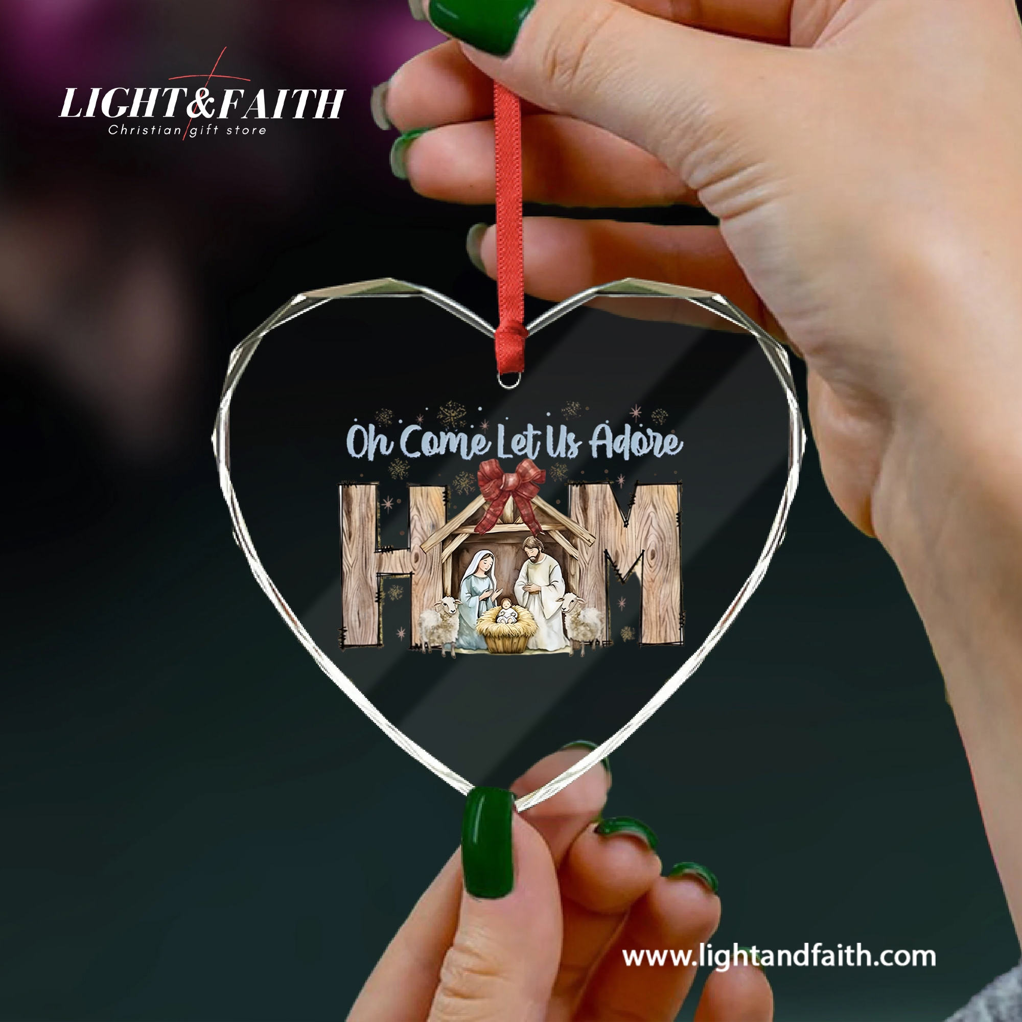 Oh Come Let Us Adore Him Glass Ornament, Nativity Scene Christmas Decor, Holy Family Ornament, Christian Faith Gift, Religious Christmas Tree Decoration DCLAF50
