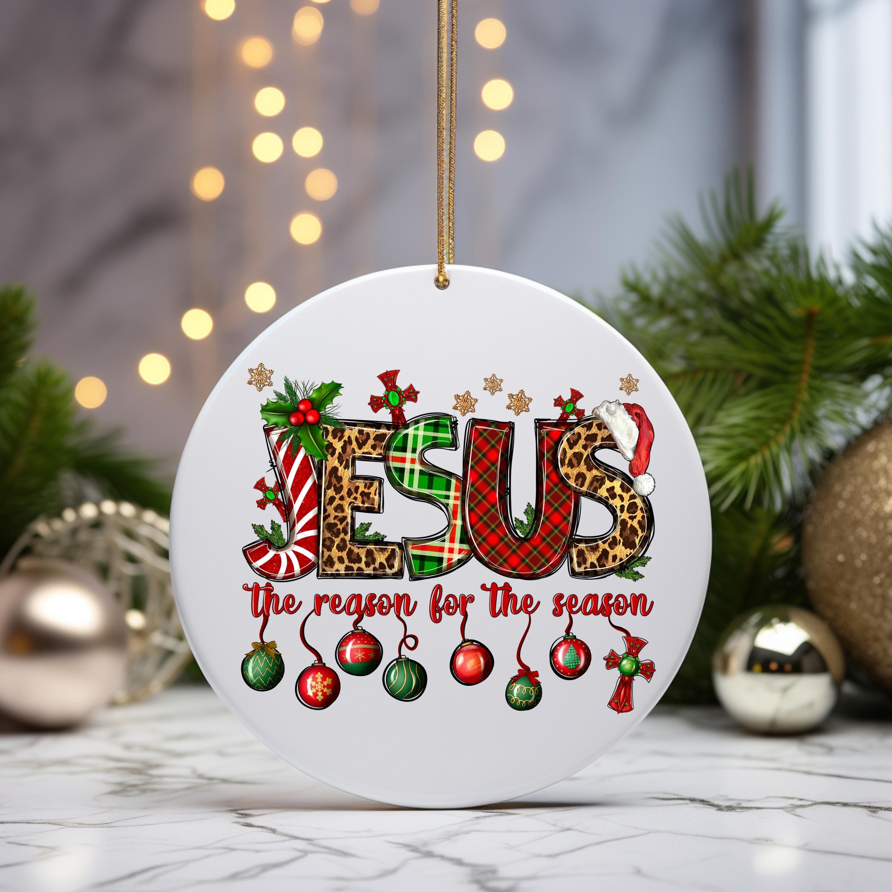 Jesus The Reason For The Season Christmas Ornament, Christian Ornament, Religious Ornament, Christian Christmas Ceramic Ornament DCLAF02