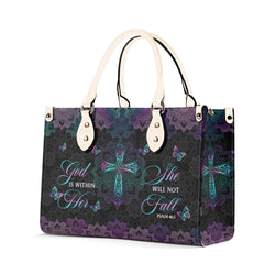 God Is Within Her She Will Not Fall Leather Bag, Personalized Leather Bag With Bible Verse. BLAF14