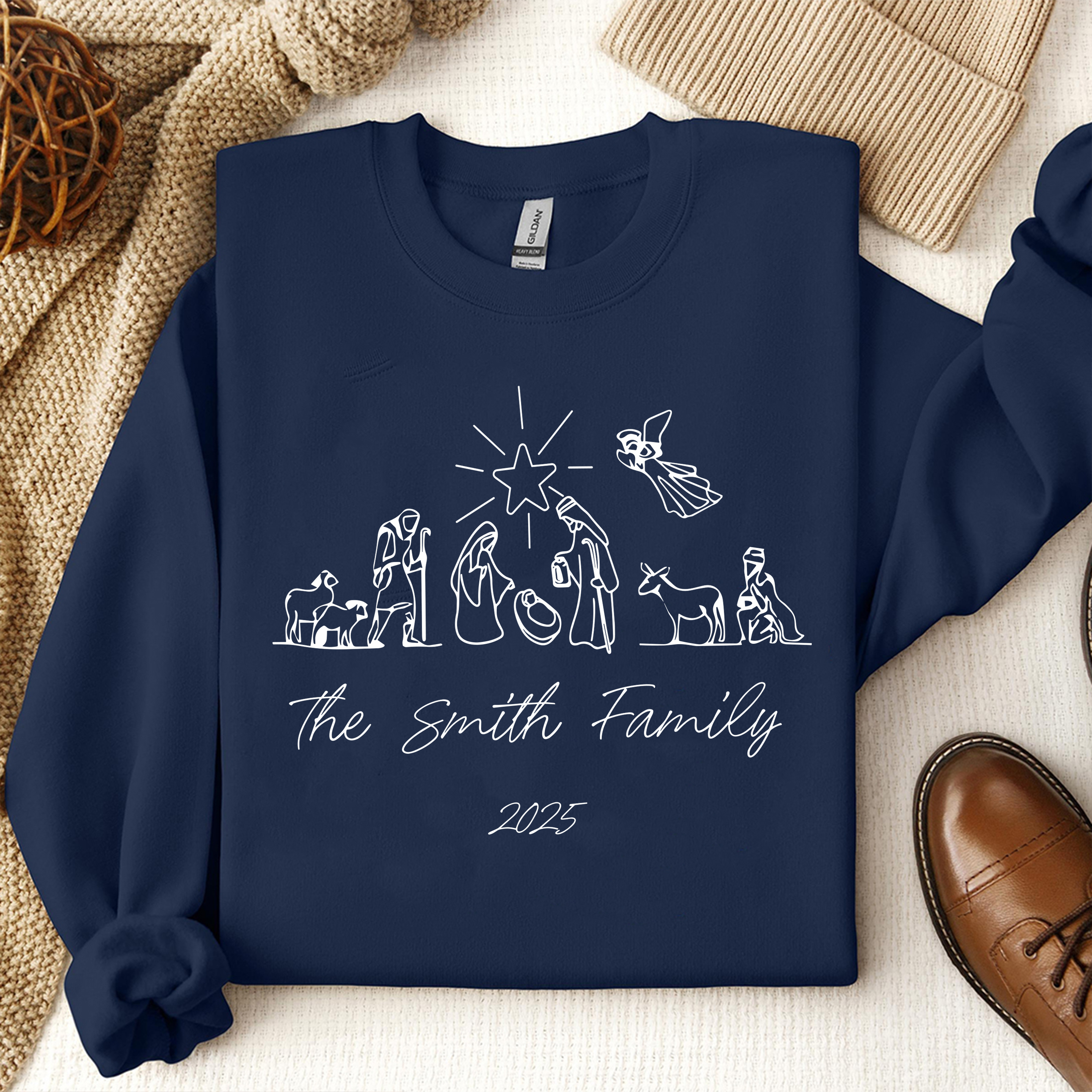 Personalized Nativity Scene Sweatshirt, Christian Christmas Sweater, The Smith Family 2025 Shirt, Religious Holiday Gift for Family