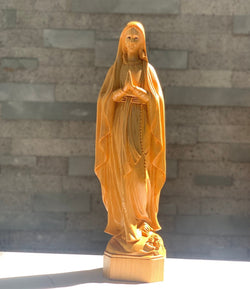 Lady of Lourdes Altar Statue, Holy Virgin Mother Mary Wooden Sculpture, Catholic Christian Home Decor