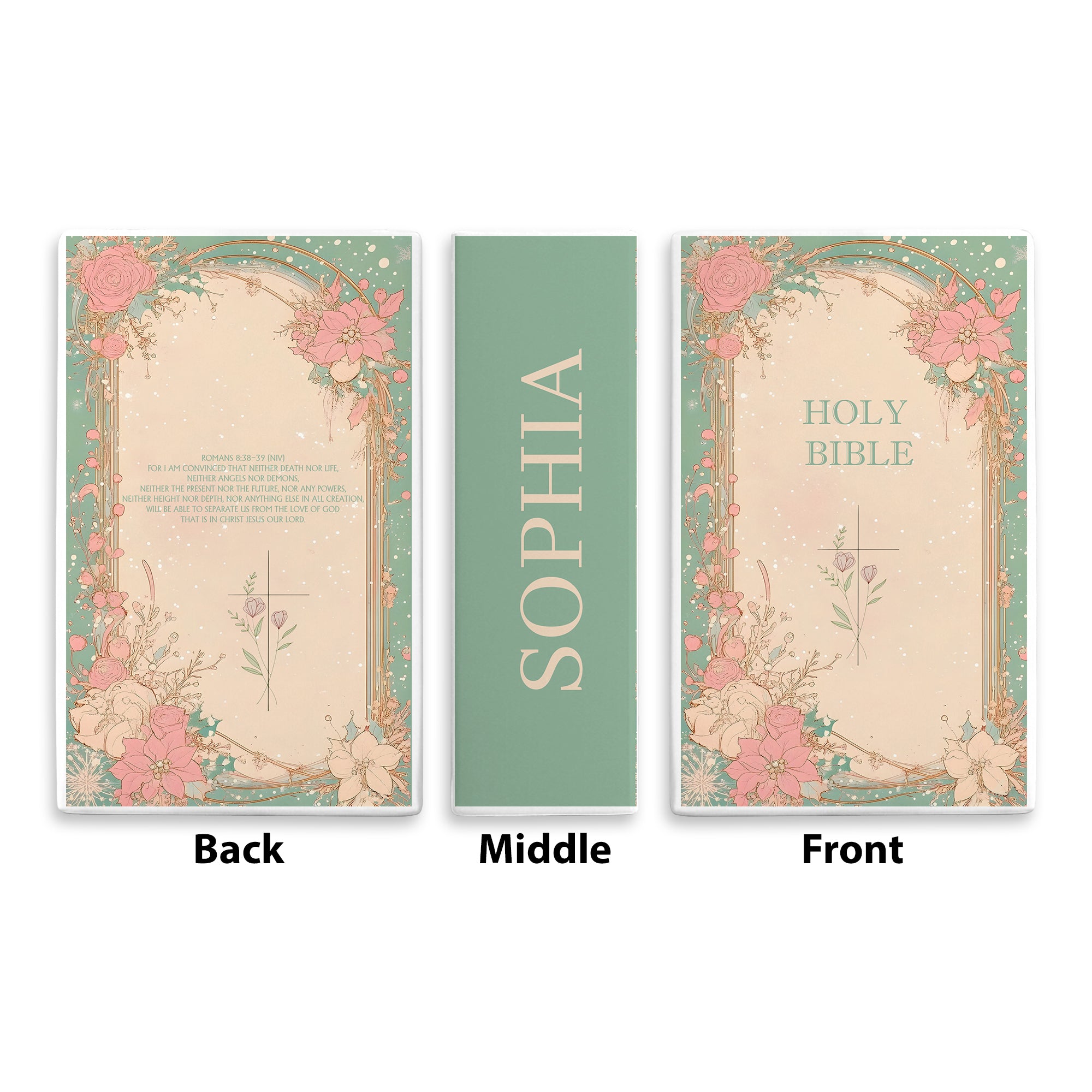 Personalized Christian Book Vase, Floral Holy Bible Ceramic Vase with Cross, Christmas Gift Decor, Easter or Baptism Decor CBLAF02