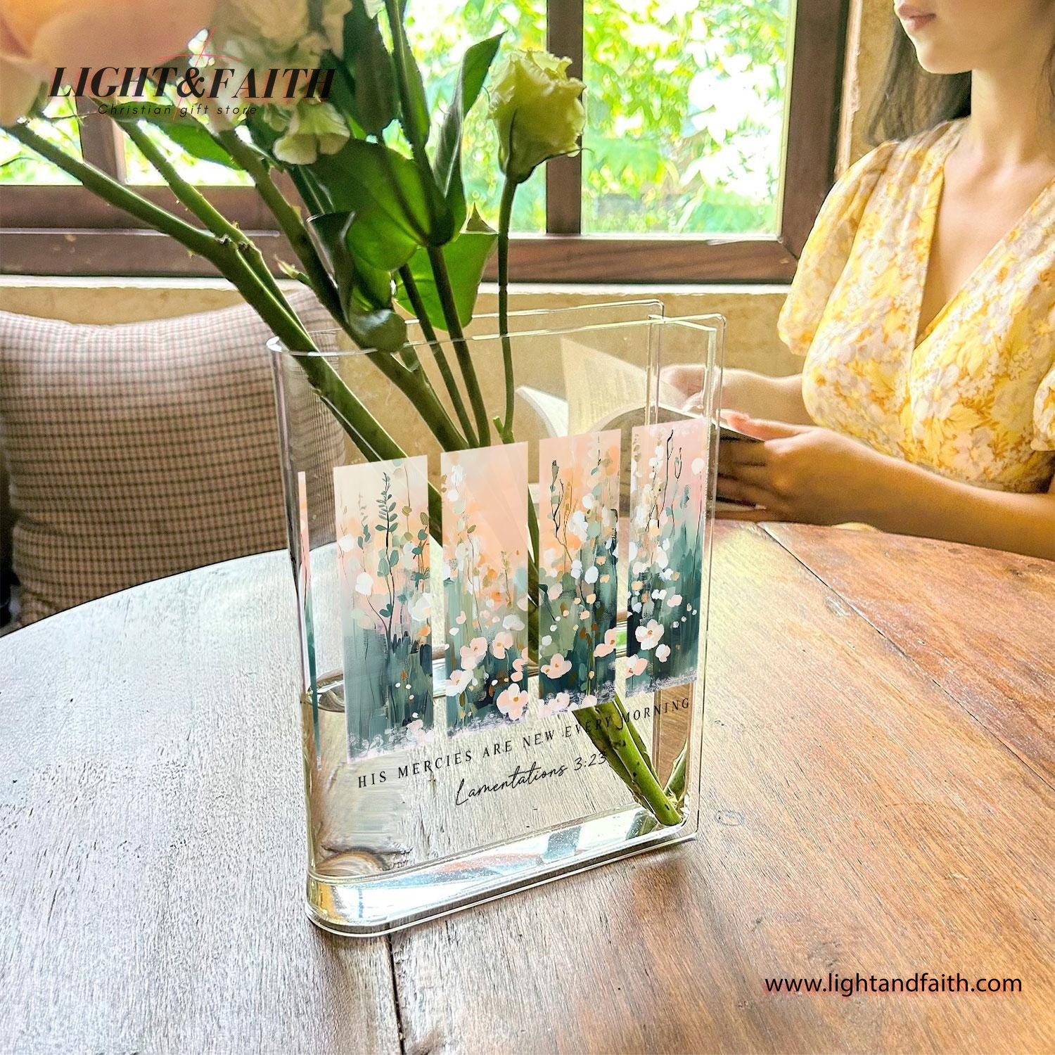 Lamentations 3-23 Book Vase, Bible Verse Flower Vase, His Mercies Are New Every Morning, Christian Acrylic Book Decor, Faith Shelf Art