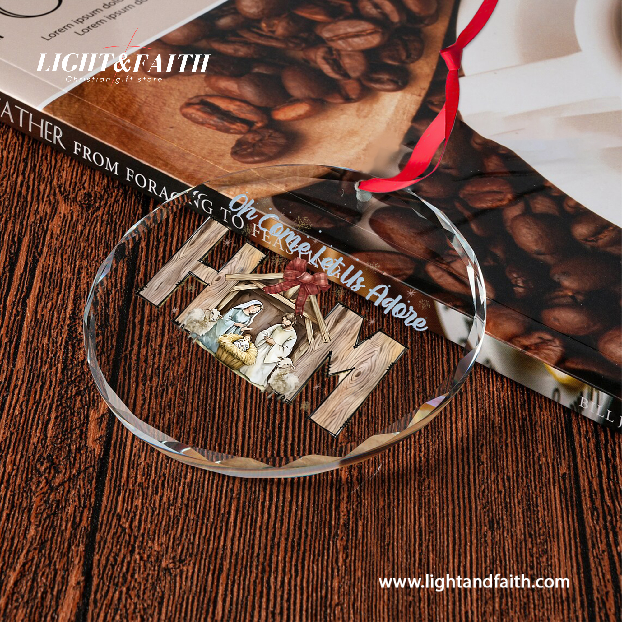 Oh Come Let Us Adore Him Glass Ornament, Nativity Scene Christmas Decor, Holy Family Ornament, Christian Faith Gift, Religious Christmas Tree Decoration DCLAF50