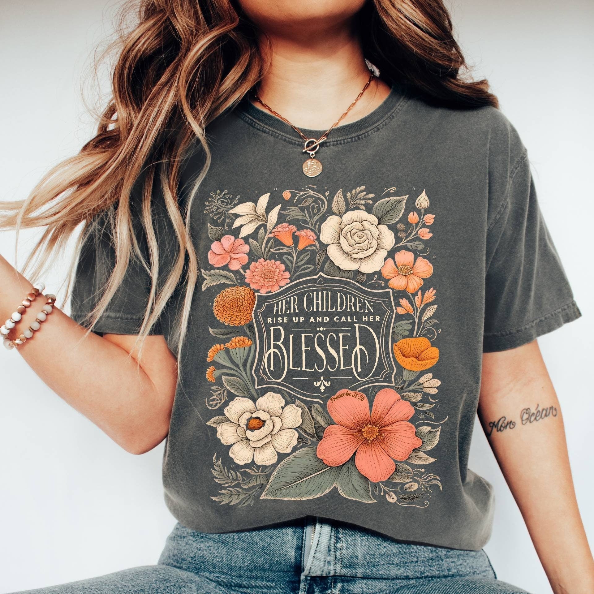 Mothers Day Christian Mama Comfort Colors Shirt, Her Children Rise Up and Call Her Blessed Shirt,Christian Mom Shirt,Bible Verse Proverbs 31