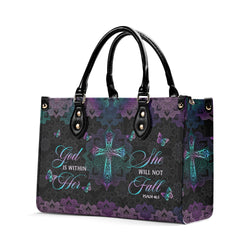 God Is Within Her She Will Not Fall Leather Bag, Personalized Leather Bag With Bible Verse. BLAF14