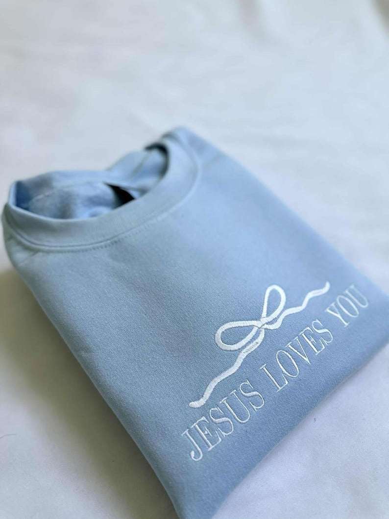 Jesus Loves You Embroidered Crewneck, Christian Embroidered Sweatshirt, He left the 99 Embroidered Sweatshirt, Gift For Her