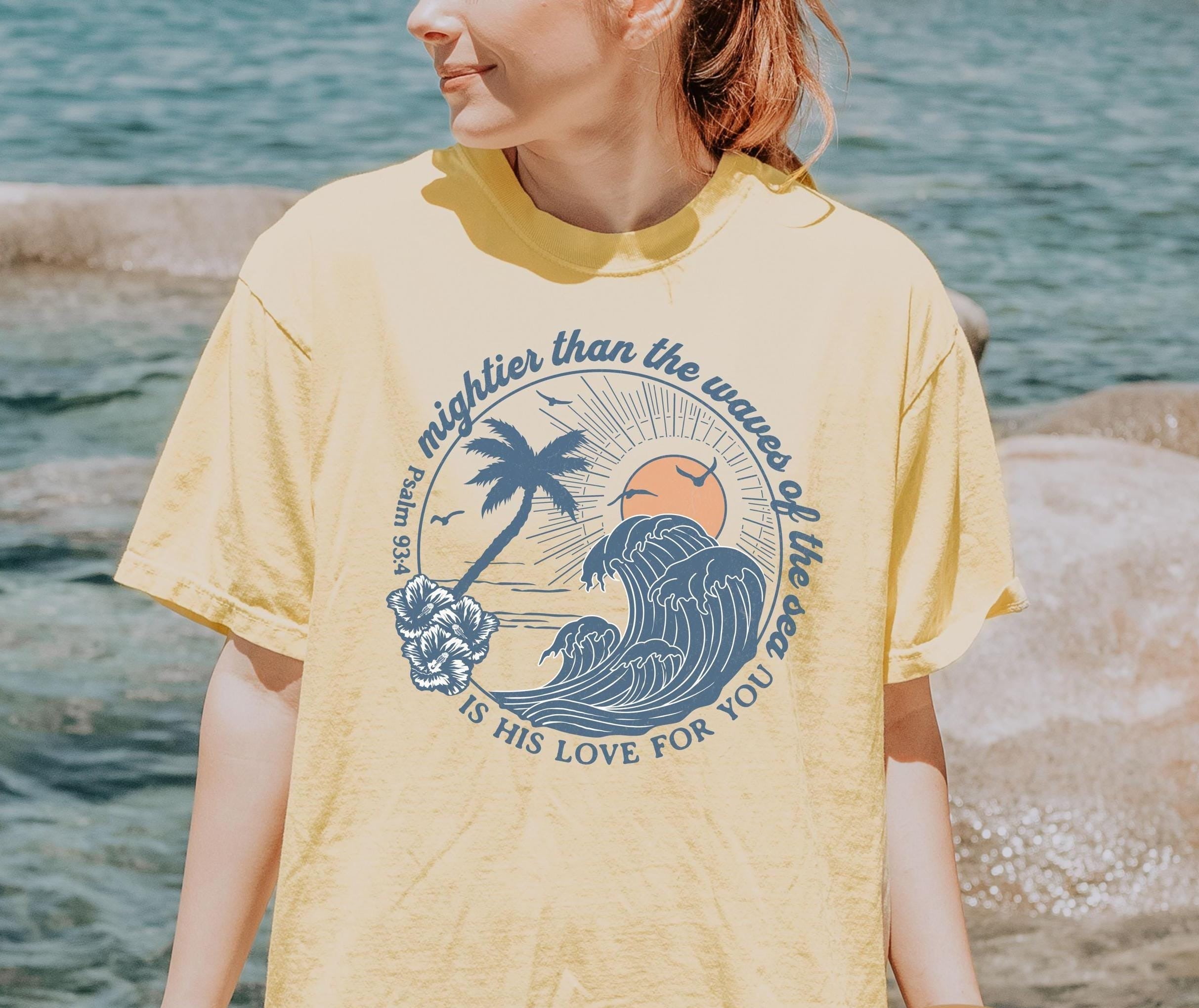 Mightier Than The Waves Shirt Christian Shirt Comfort Colors Summer Christian Gift for Teen Boho Christian Clothes Beach Christian Merch