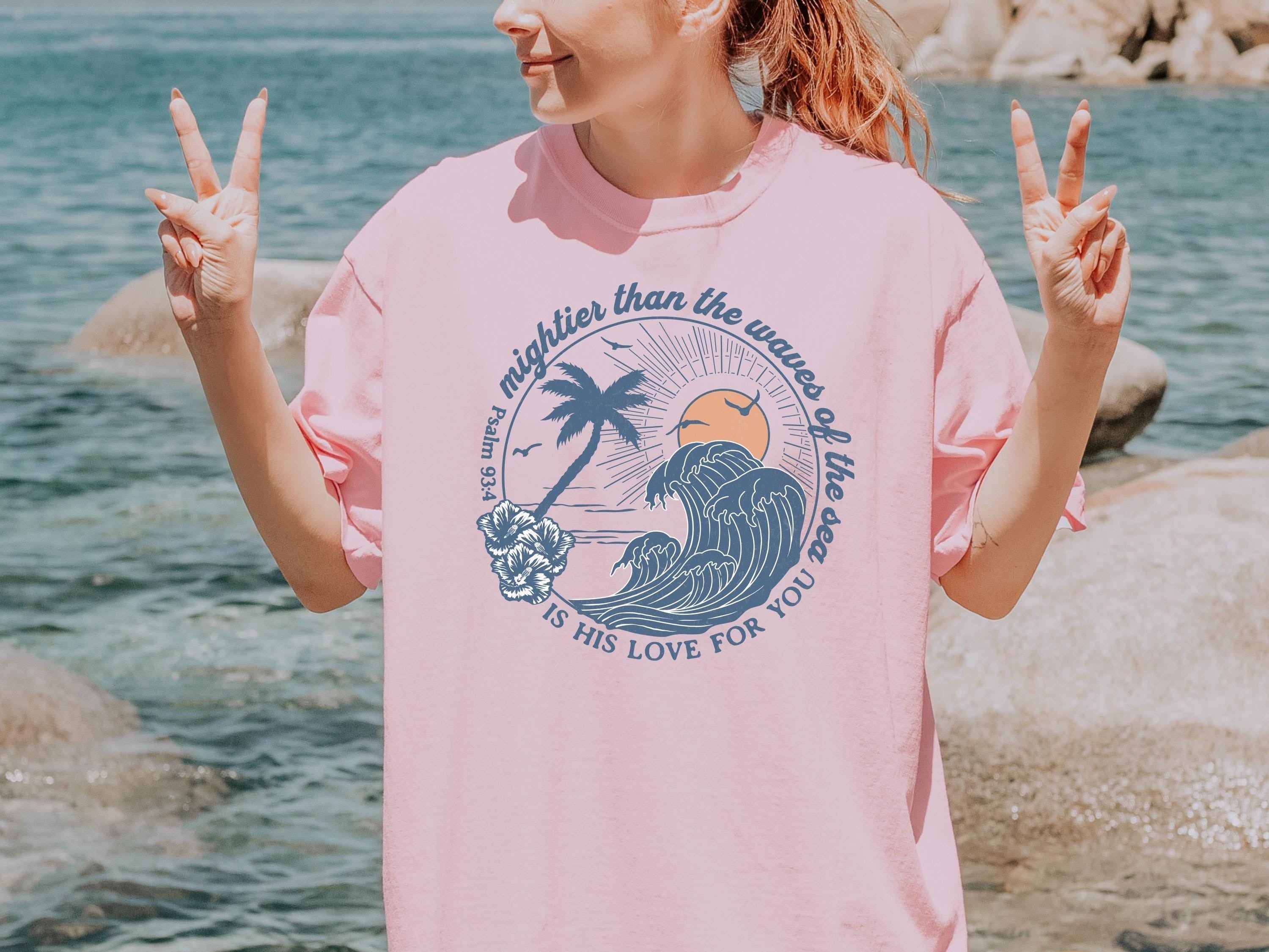 Mightier Than The Waves Shirt Christian Shirt Comfort Colors Summer Christian Gift for Teen Boho Christian Clothes Beach Christian Merch