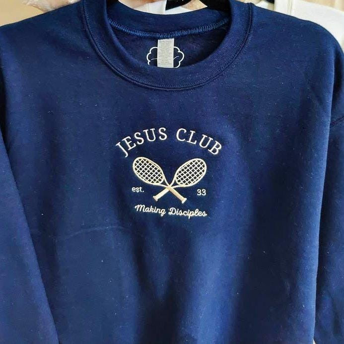Embroidered Jesus Tennis Club Sweatshirt, Christian Crewneck, Christian Sweatshirt, Faith Sweatshirt, Embroidered Crewneck