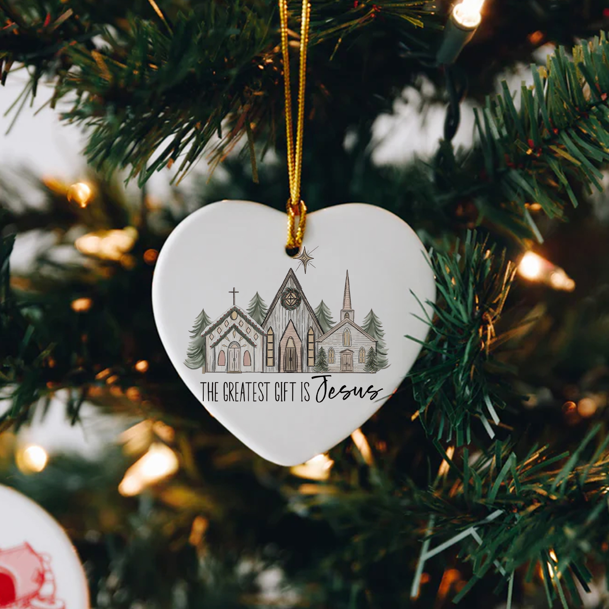 Christian Church Christmas Ornament, The Greatest Gift is Jesus, Religious Holiday Decoration, Christian Xmas Tree Decor DCLAF44