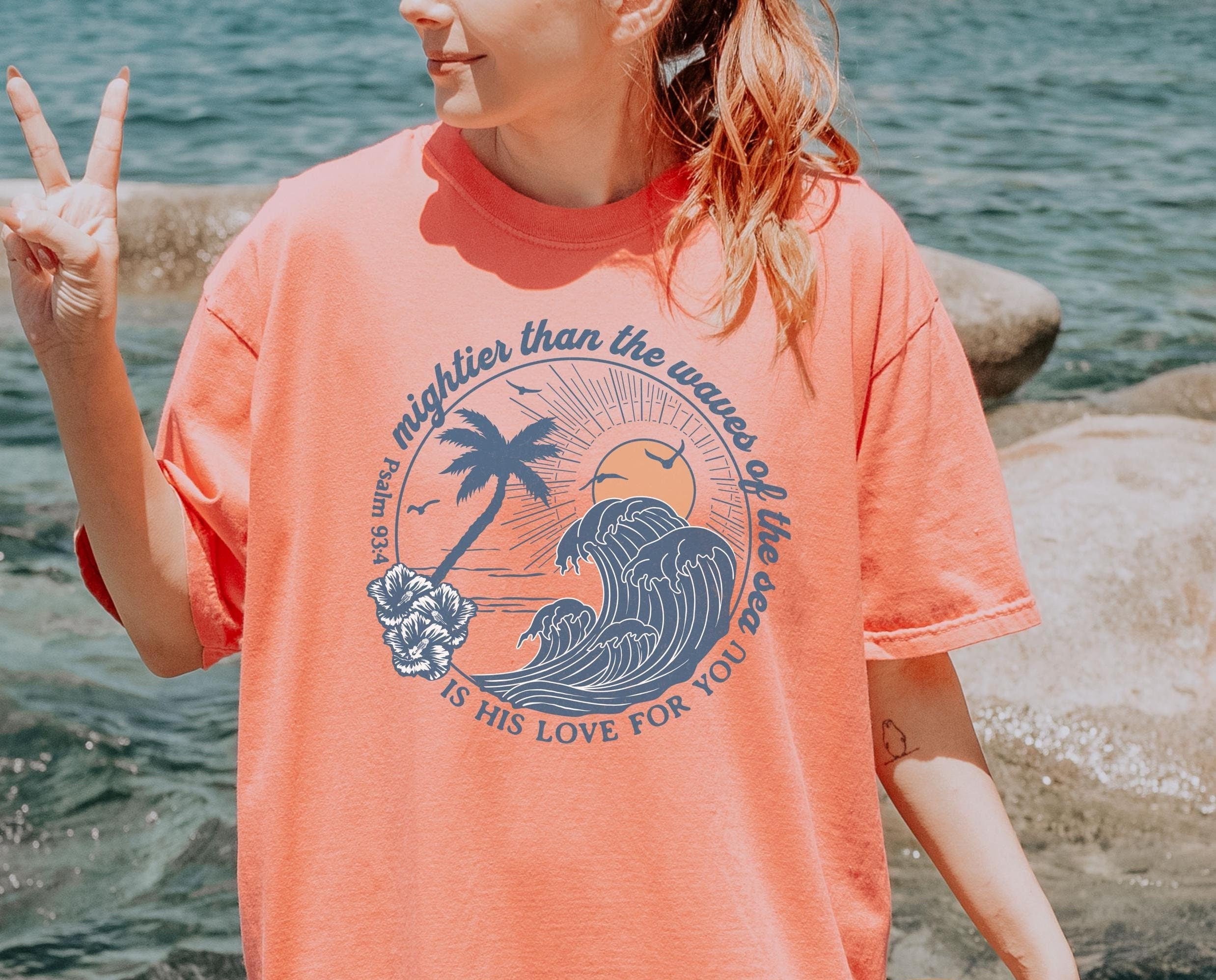 Mightier Than The Waves Shirt Christian Shirt Comfort Colors Summer Christian Gift for Teen Boho Christian Clothes Beach Christian Merch