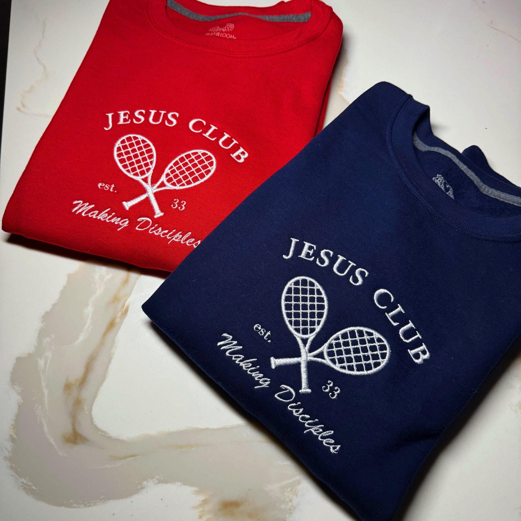 Embroidered Jesus Tennis Club Sweatshirt, Christian Crewneck, Christian Sweatshirt, Faith Sweatshirt, Embroidered Crewneck