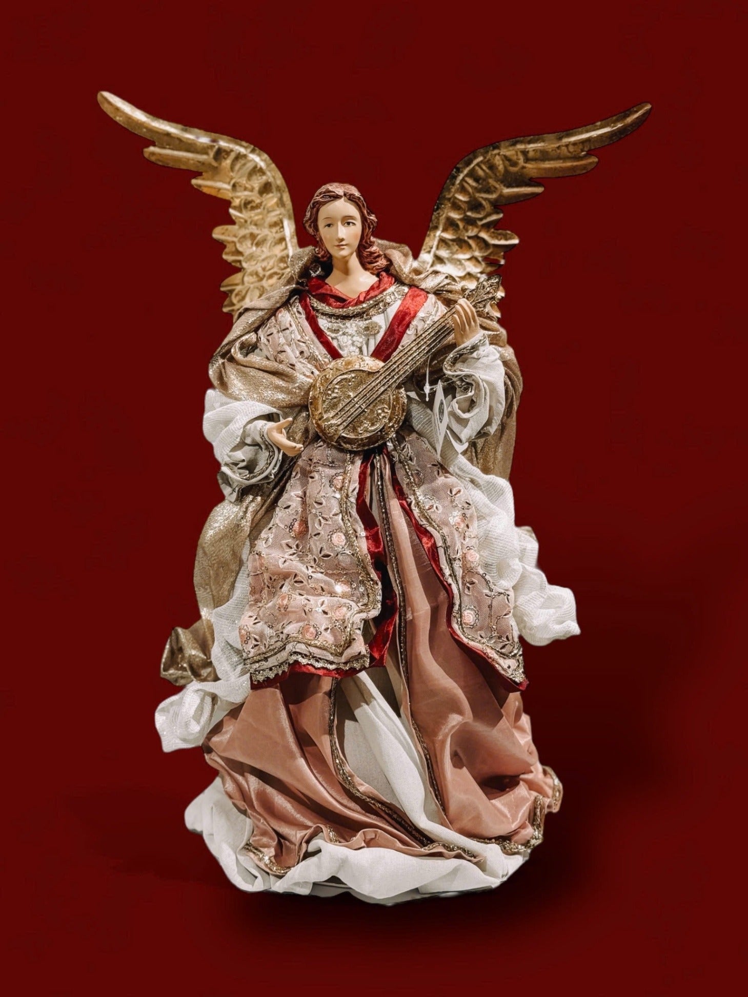 Christmas Angel Figurine with Harp, Elegant Holiday Decoration, Guardian Angel Statue, Luxury Christmas Decor