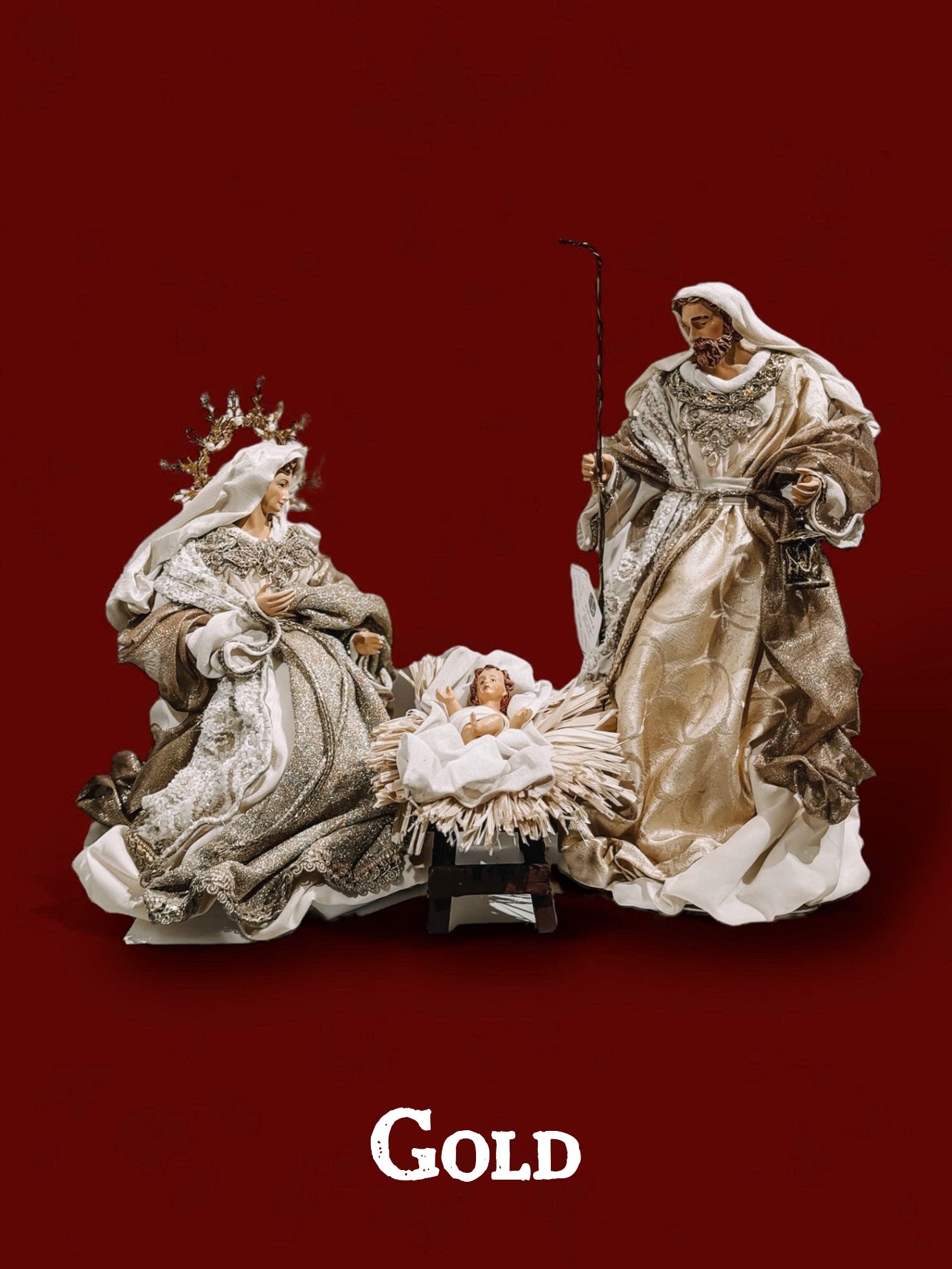 Holy Family Nativity Scene Set, Christmas Nativity Figurines, Mary Joseph Baby Jesus Decor, Gold Holiday Table Display, Religious Gift