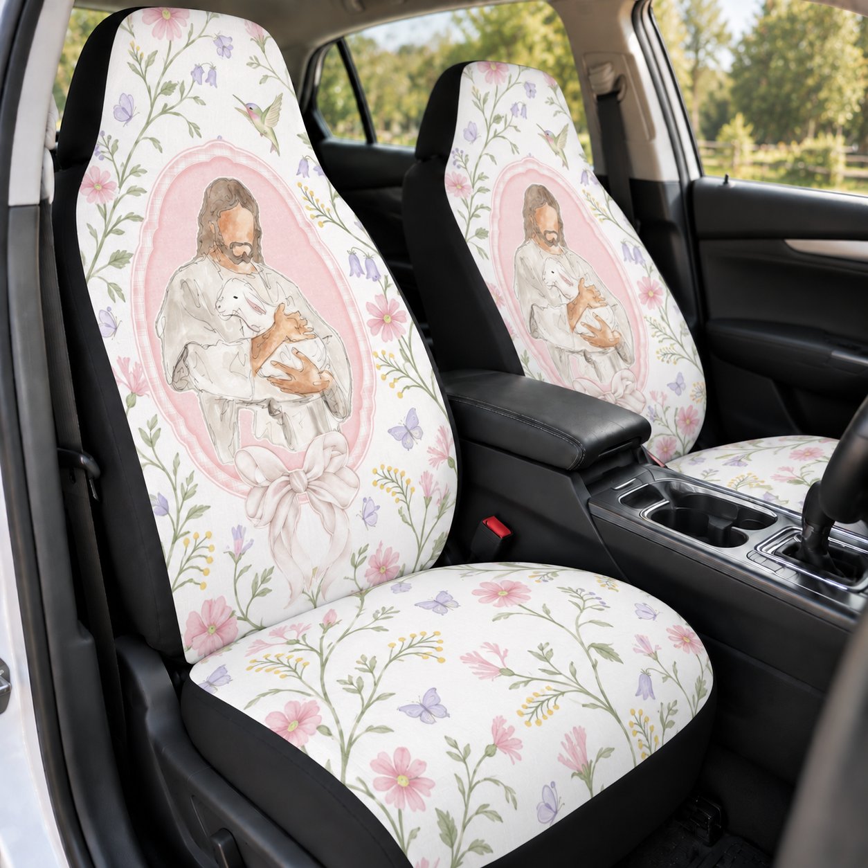 Christian Floral Car Seat Covers, Jesus With Lamb Religious Auto Seat Cover, Faith Inspired Vehicle Decor, Christian Gift For Women CARSC20