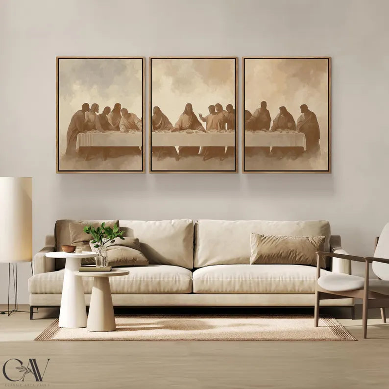 Set of 3 Last Supper Wall Art Modern Christian Art Sacred Gathering Three Piece Canvas Print