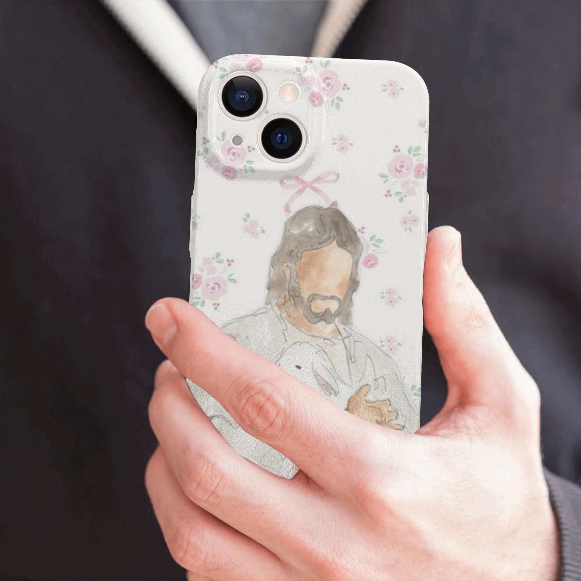 Christian Phone Case, Jesus Holding Lamb iPhone Case, Faith Phone Cover, Religious Gift, Minimal Floral iPhone Case, Christian Gift PCLAF80