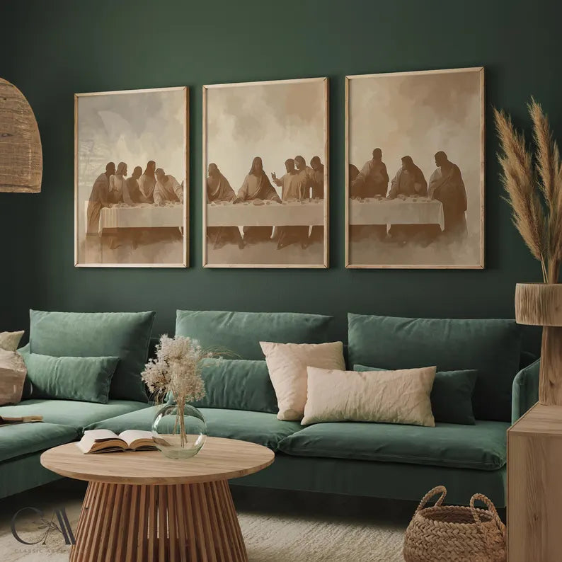 Set of 3 Last Supper Wall Art Modern Christian Art Sacred Gathering Three Piece Canvas Print