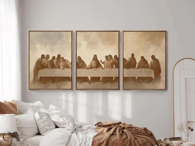 Set of 3 Last Supper Wall Art Modern Christian Art Sacred Gathering Three Piece Canvas Print
