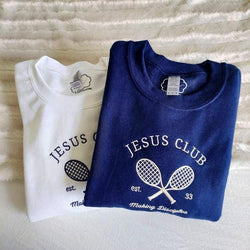 Embroidered Jesus Tennis Club Sweatshirt, Christian Crewneck, Christian Sweatshirt, Faith Sweatshirt, Embroidered Crewneck