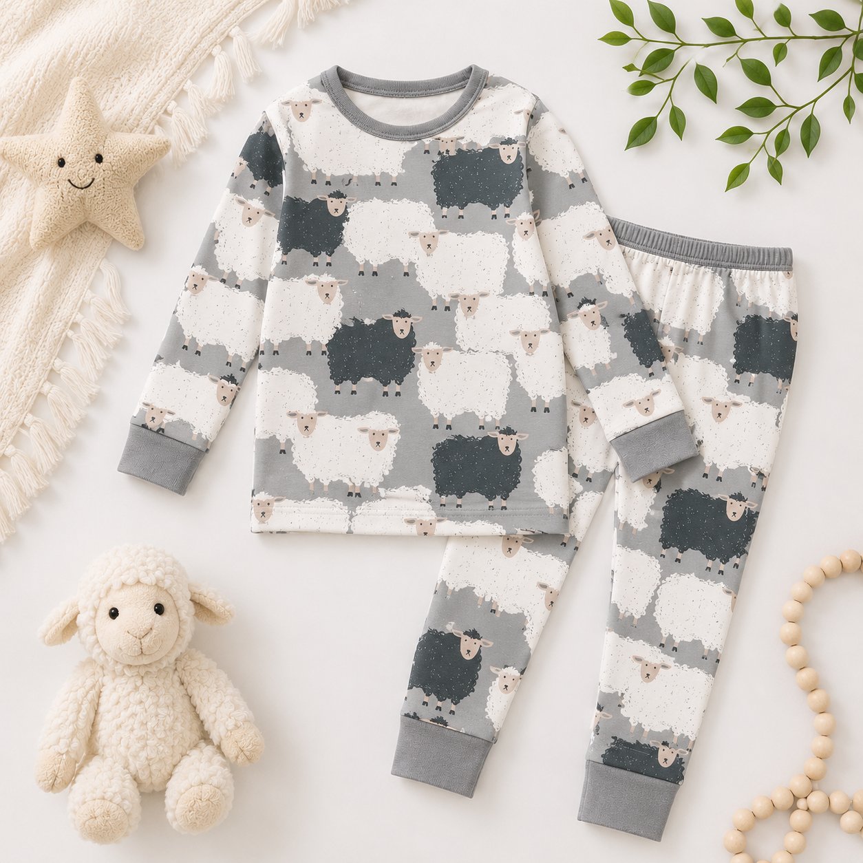 Jesus Loves the Little Lambs Bamboo Baby Kids Pajamas Set, Christian Toddler PJs, Religious Sleepwear, Faith Gift for Kids BBPJSS18