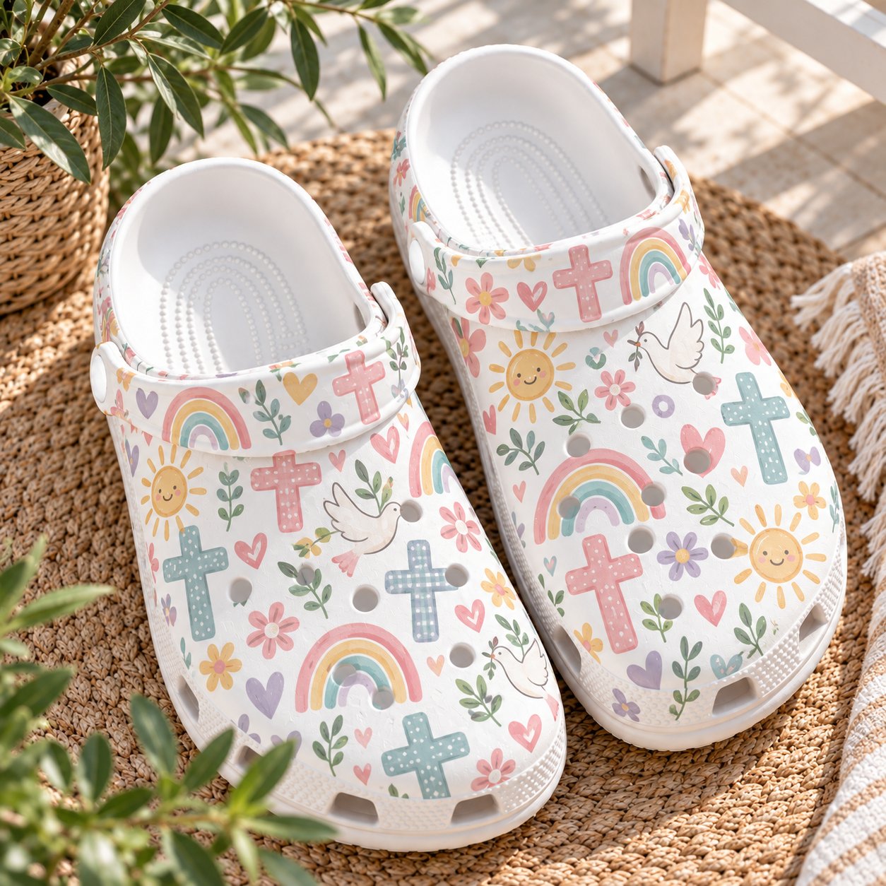 Christian Cross Rainbow Clog Shoes, Cute Faith Slip On Clogs, Christian Gift, Kid Adult Comfort Clogs Shoes CLOGS43