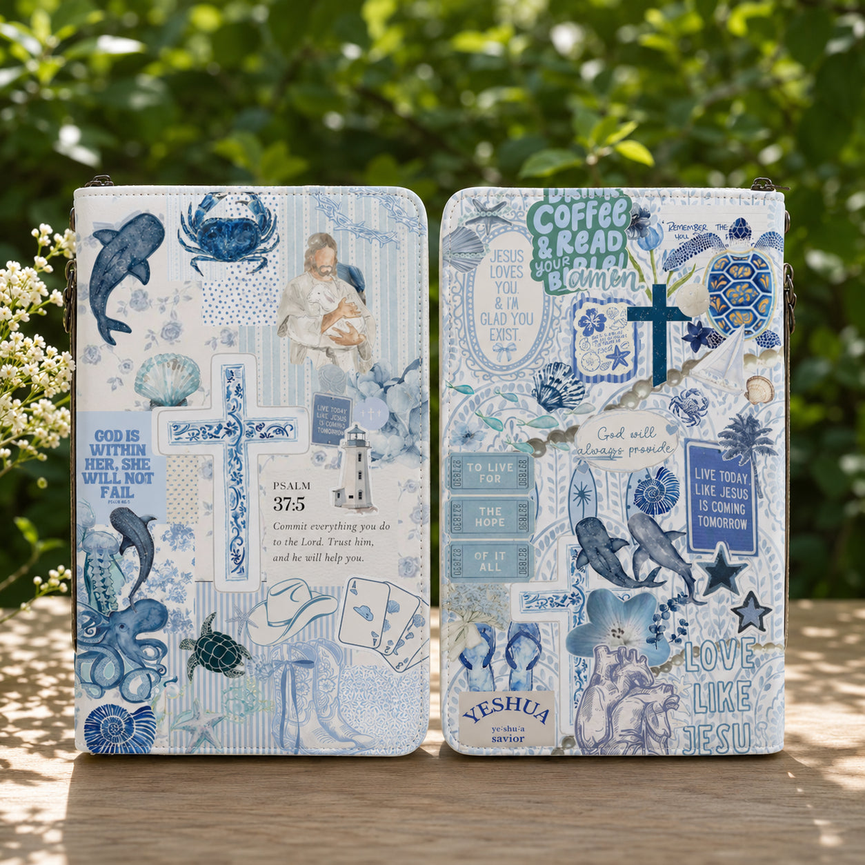 Personalized Coastal Ocean Style Leather Book Cover, Ocean Christian Bible Cover, Christian Gift, Bible Covers Jesus Gifts BIBLE20