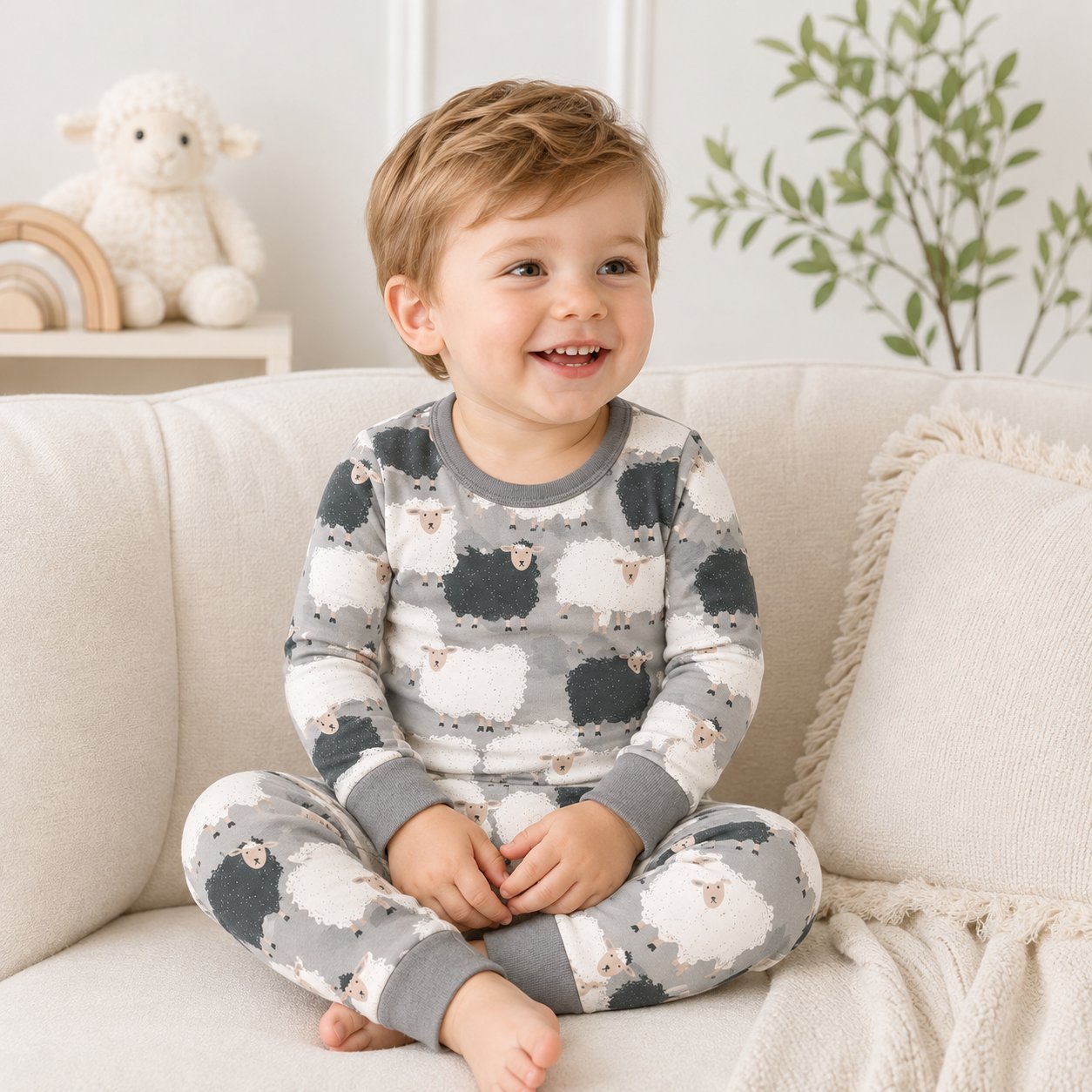 Jesus Loves the Little Lambs Bamboo Baby Kids Pajamas Set, Christian Toddler PJs, Religious Sleepwear, Faith Gift for Kids BBPJSS18