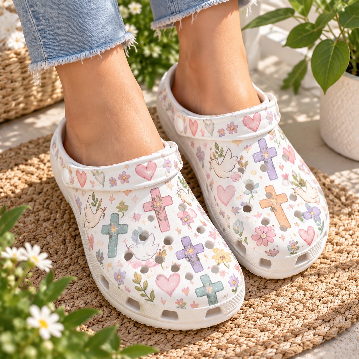 Christian Cross Rainbow Clog Shoes, Cute Faith Slip On Clogs, Christian Gift, Kid Adult Comfort Clogs Shoes CLOGS43