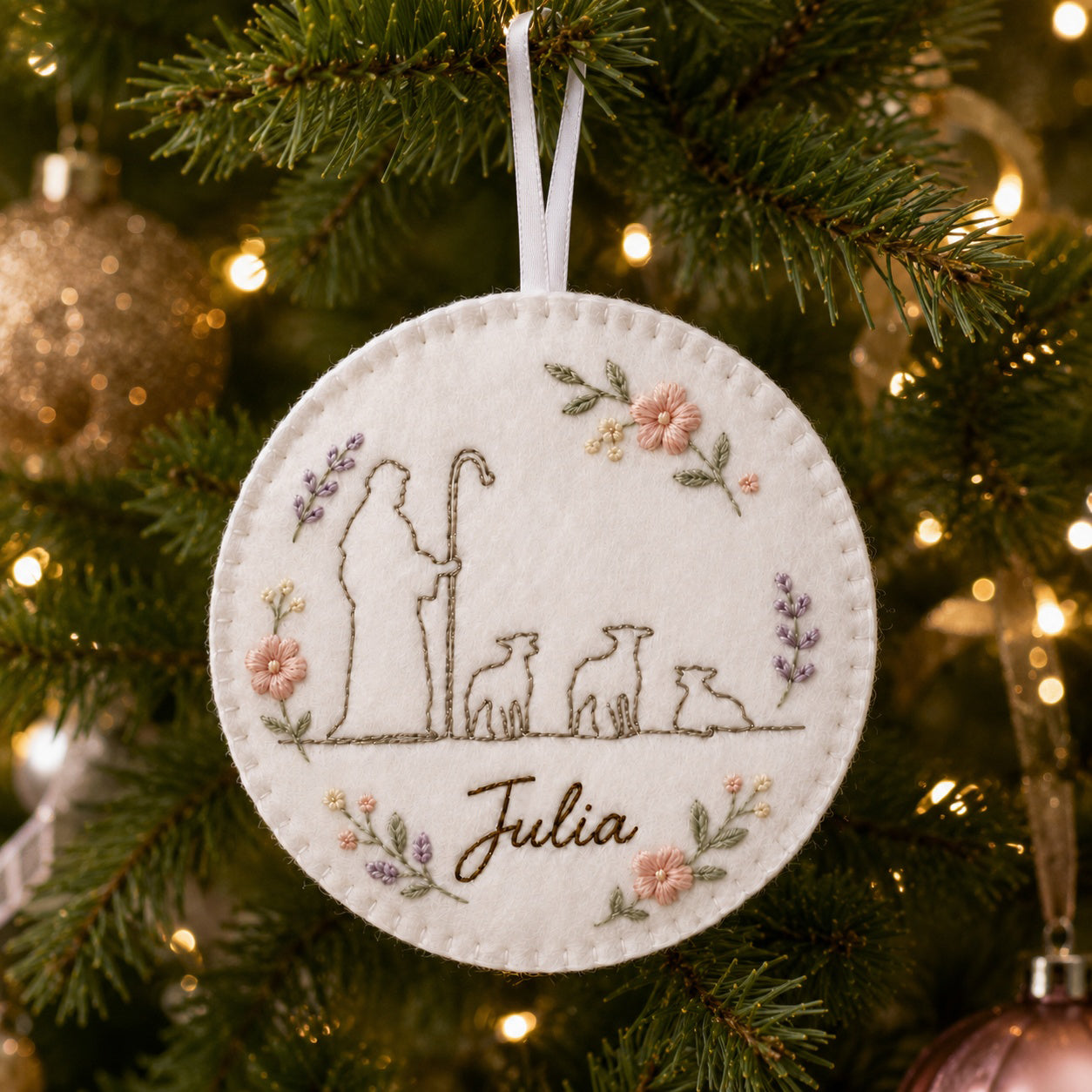Personalized Good Shepherd Felt Ornament, Christian Sheep Ornament, Catholic Jesus Ornament, Embroidered Felt Ornament Decor FE09