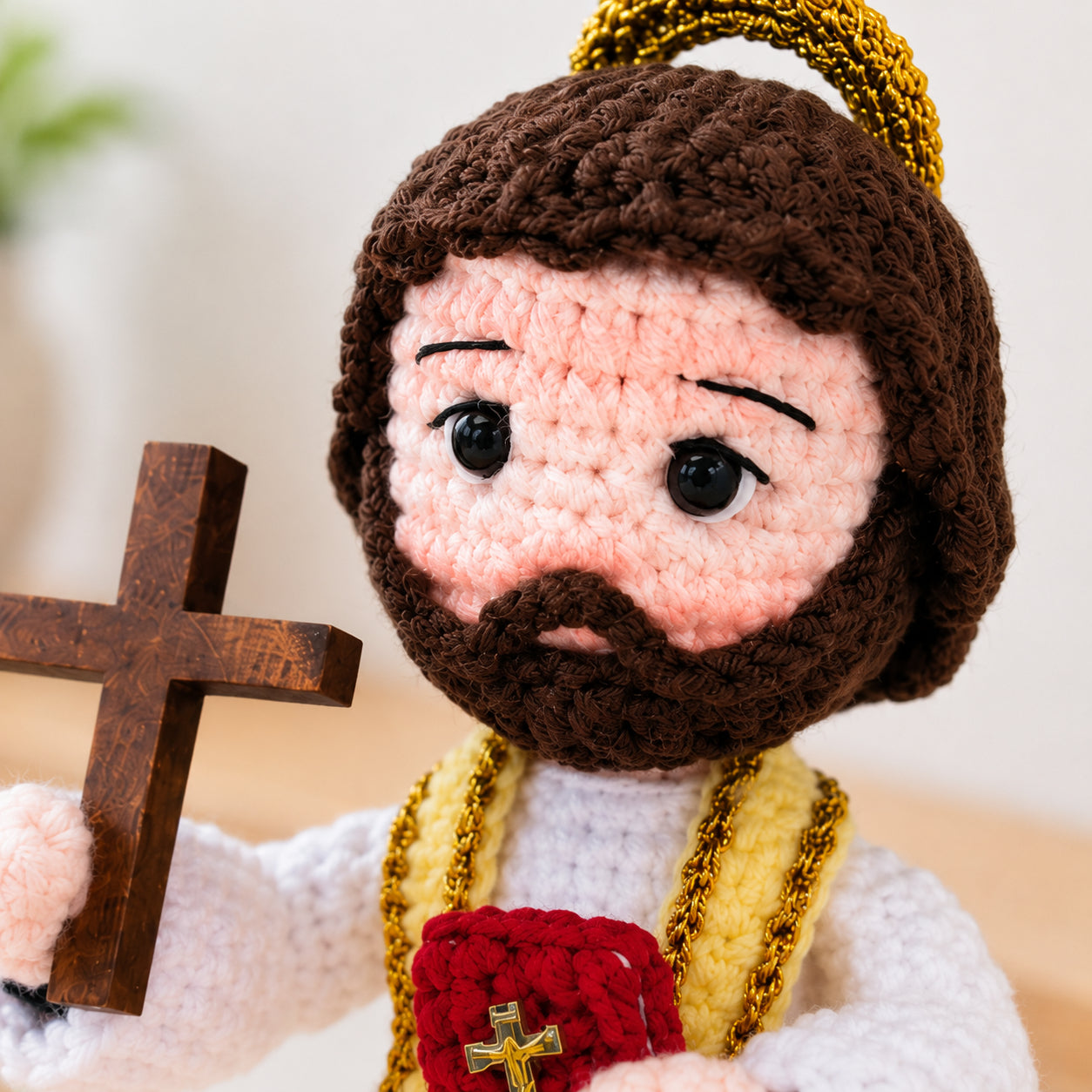 Handmade Crochet Saint Benedict Doll – Catholic Amigurumi Monk Figurine with Cross and Holy Bible, Christian Religious Gift, Home Altar Decor, Prayer Corner Keepsake, First Communion and Confirmation Gift CR16