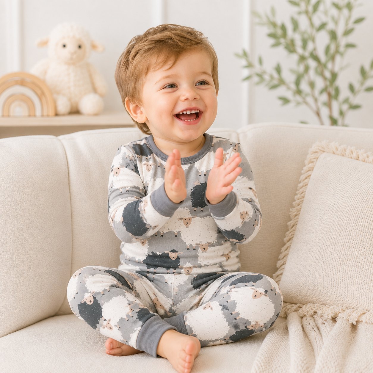 Jesus Loves the Little Lambs Bamboo Baby Kids Pajamas Set, Christian Toddler PJs, Religious Sleepwear, Faith Gift for Kids BBPJSS18