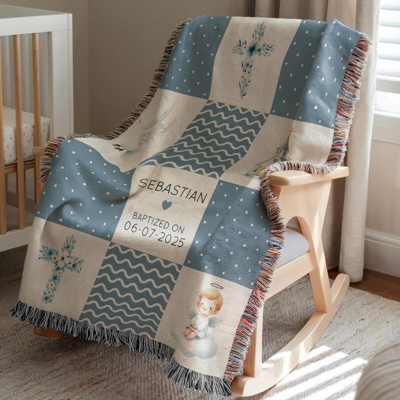 Personalized Baptism Baby Blanket, Christening Gift, Custom Cross Throw, Religious Keepsake for Godchild, Baptism Gift WBLAF20