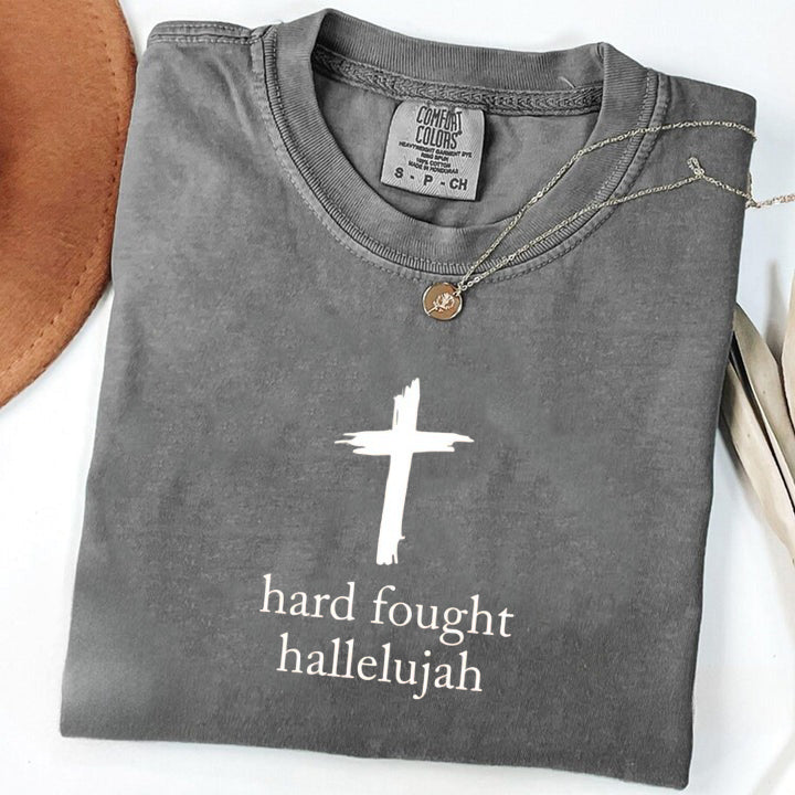 Comfort Colors® Hard Fought Hallelujah Shirt, Christian Mom Shirt, Bible Verse Shirt, Religious Shirt, Christian Apparel Gift, Mom Shirts