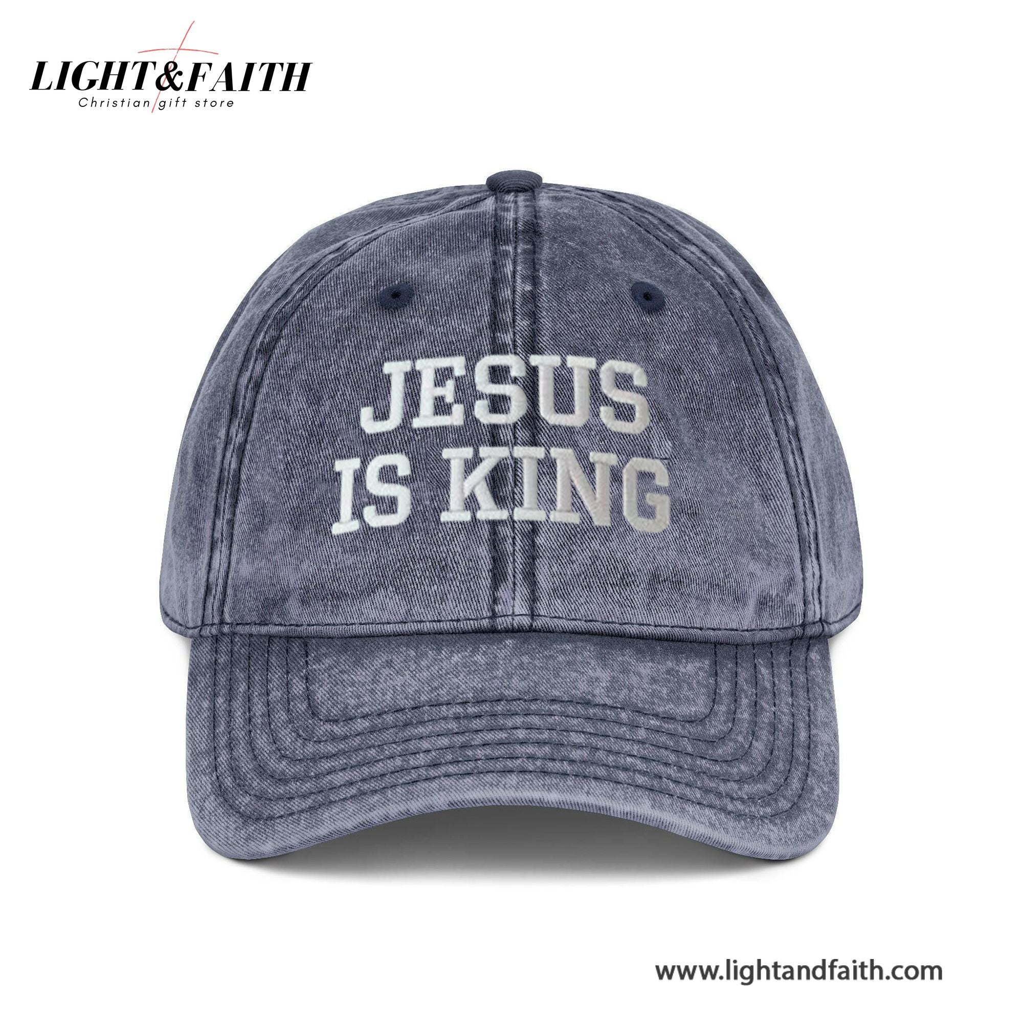 Vintage Jesus Is King Washed Cap, Christian Faith Adjustable Baseball Hat, Washed Black Dad Hat for Women and Men, Religious Golf Apparel LAFH23