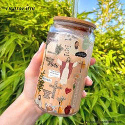 Christian Glass Can with Bamboo Lid and Straw, Jesus Won Yeshua Cup, Focus on Me Not the Storm Bible Verse Iced Coffee Tumbler Gift GCLAF47