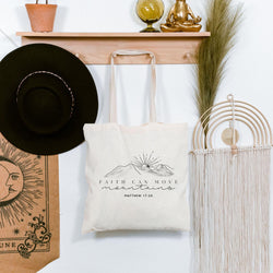 Faith Can Move Mountain Christian Tote Bag – Bible Verse Canvas Bag – Inspirational Christian Gift – Religious Tote for Her – Reusable Faith-Based Tote